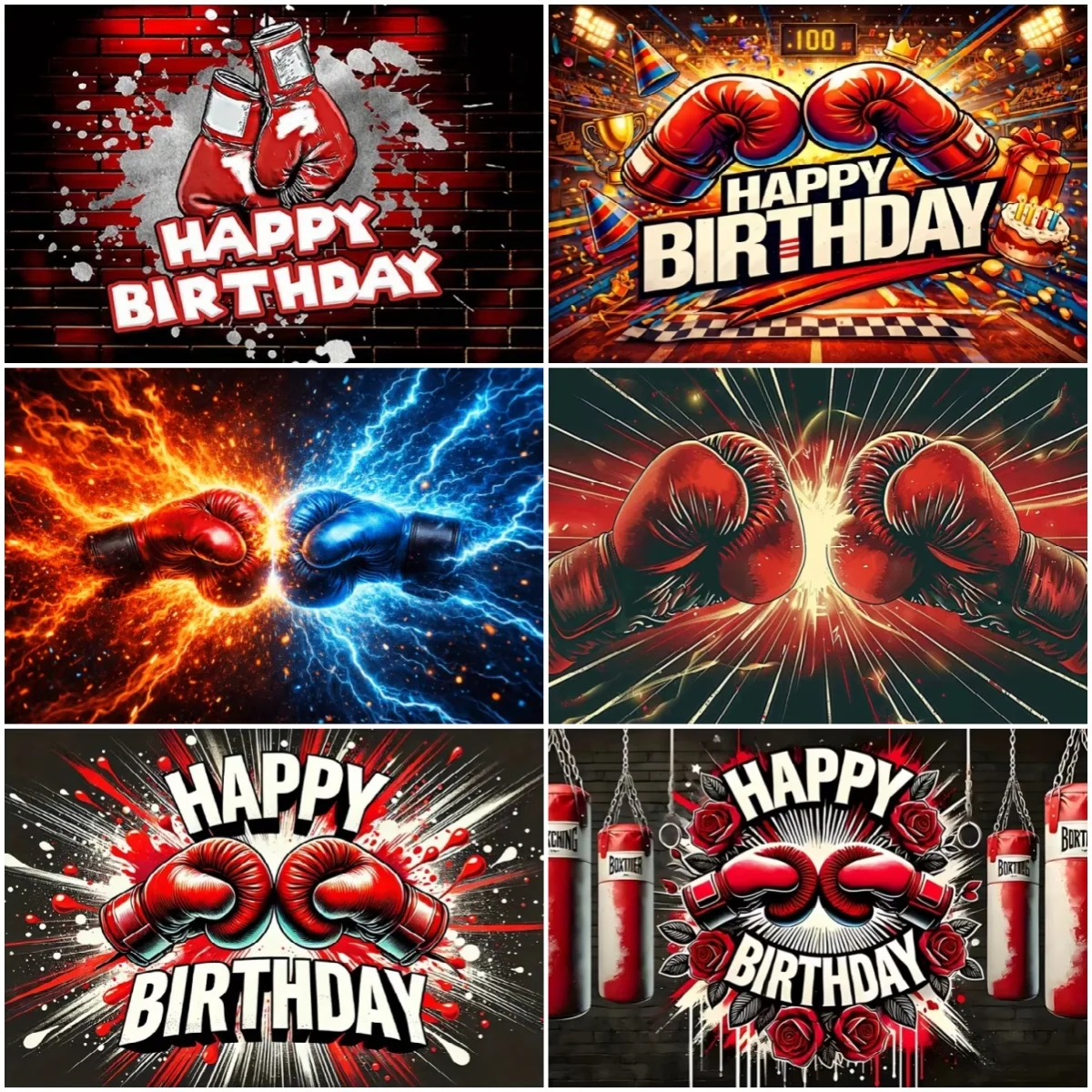 

Boxing Theme Birthday Party Decoration Background Fight Sports Boxing Gloves Backdrop Supplies Cool Boy Photography Banner Props