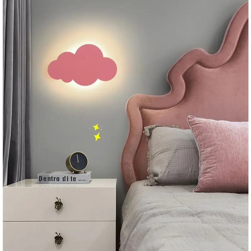 Lámparas LED de pared coloridas para habitación de niños, luces de pared en forma de nube, nórdica, para dormitorio, mesita de noche, decoración