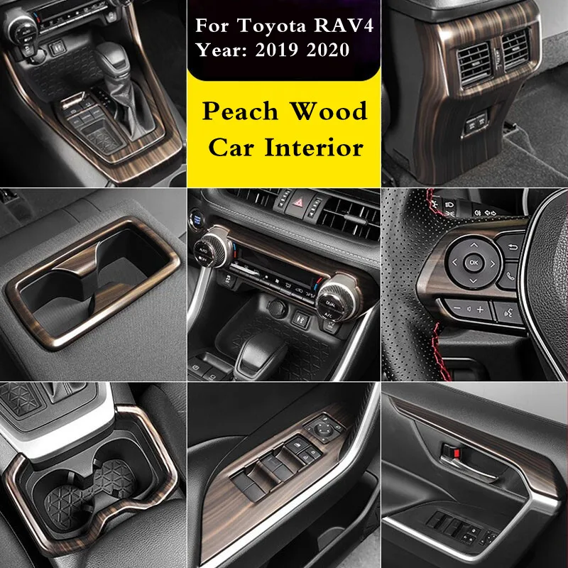 For Toyota RAV4 2019-2021 Instrument Console Gear Water Cup Cover Air Vent Trims Car Interior Peach Wood Decoration Accessories