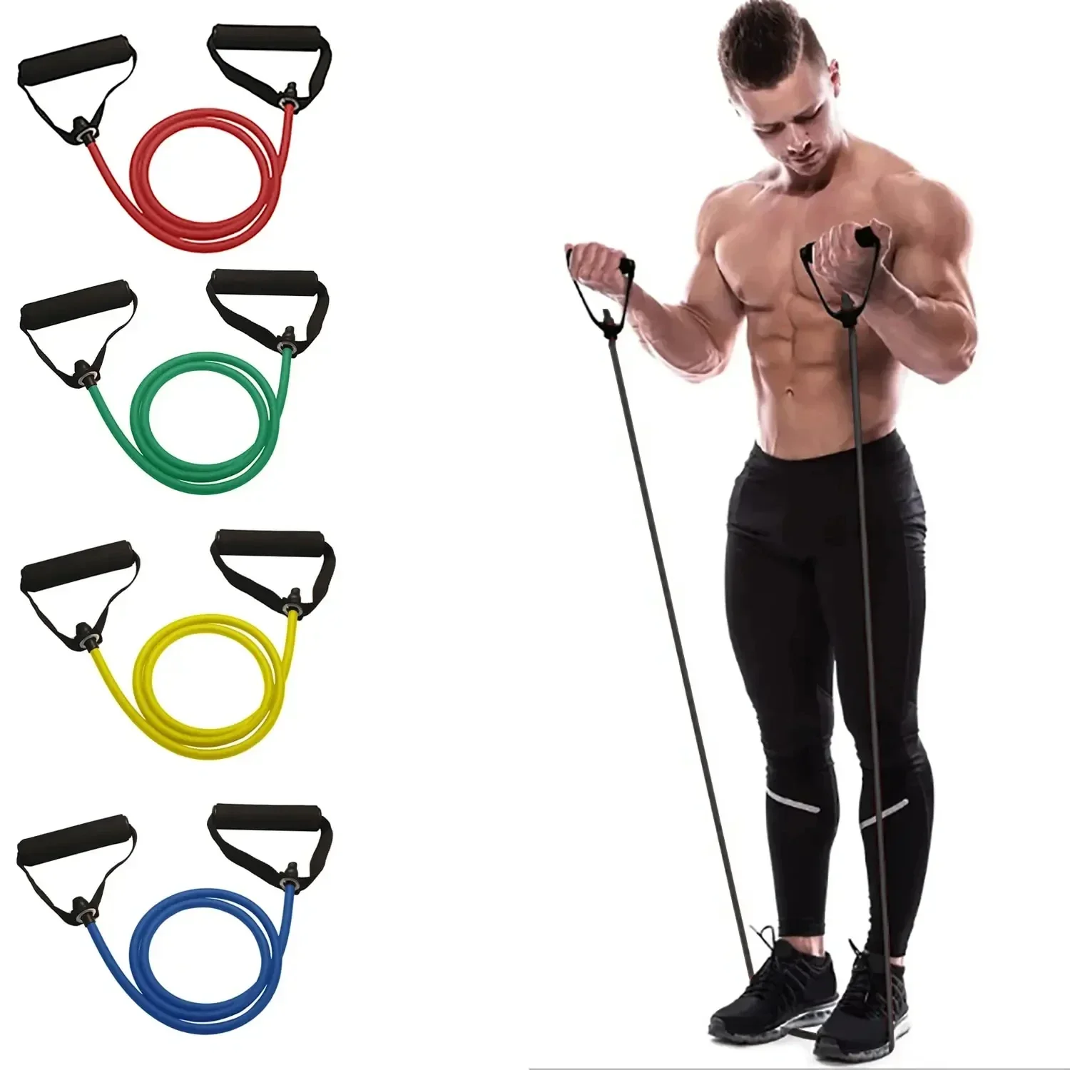 Bandas de resistência com alças para Yoga, puxar corda, elástico tubo banda, Fitness exercício, Home Workouts, treinamento de força, 5 níveis