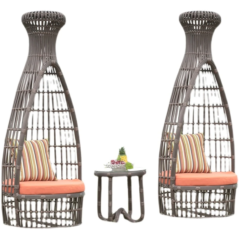 

Customized outdoor leisure rattan woven recliner furniture, garden creative balcony tables and chairs, outdoor bird's nest rest