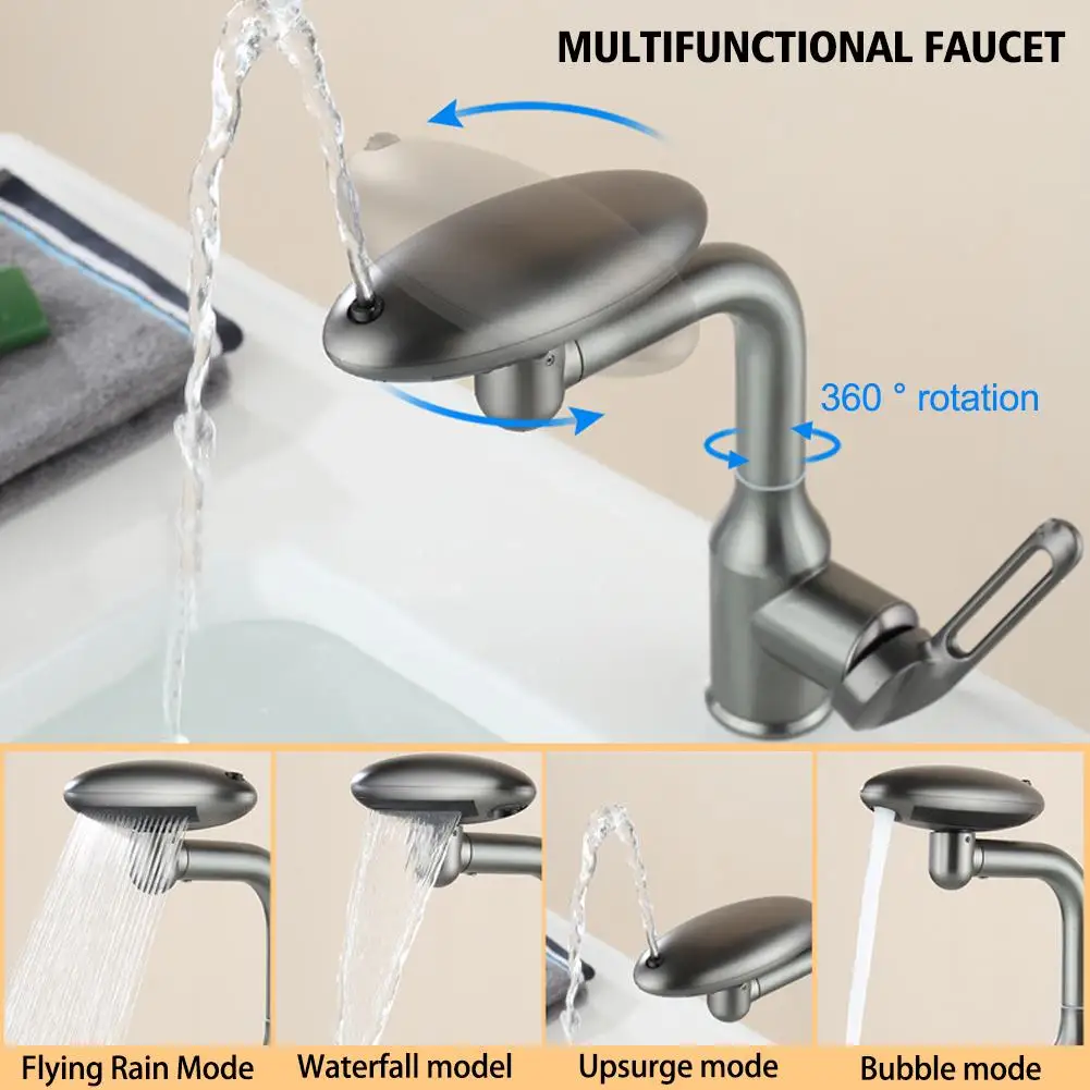 Multi Functional Waterfall Basin Faucet 4 Modes Stream Sprayer 360° Rotation Hot Cold Water Sink Mixer Wash Tap For Bathroo I4v5