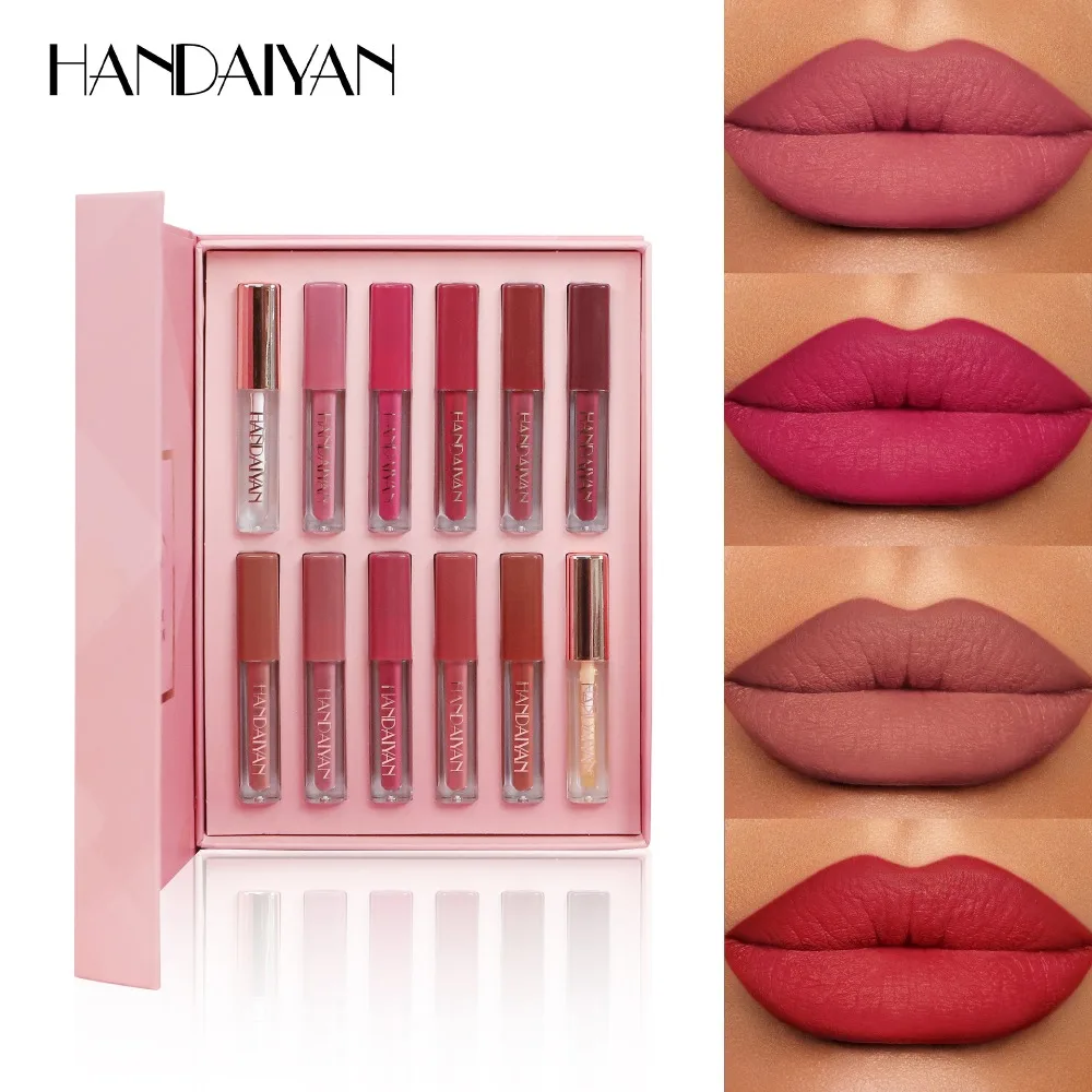 

Набор из 12 блесков для губ, квадратный тюбик, жидкая помада, водостойкий матовый и мерцающий профессиональный набор для свадебной вечеринки, ежедневного макияжа