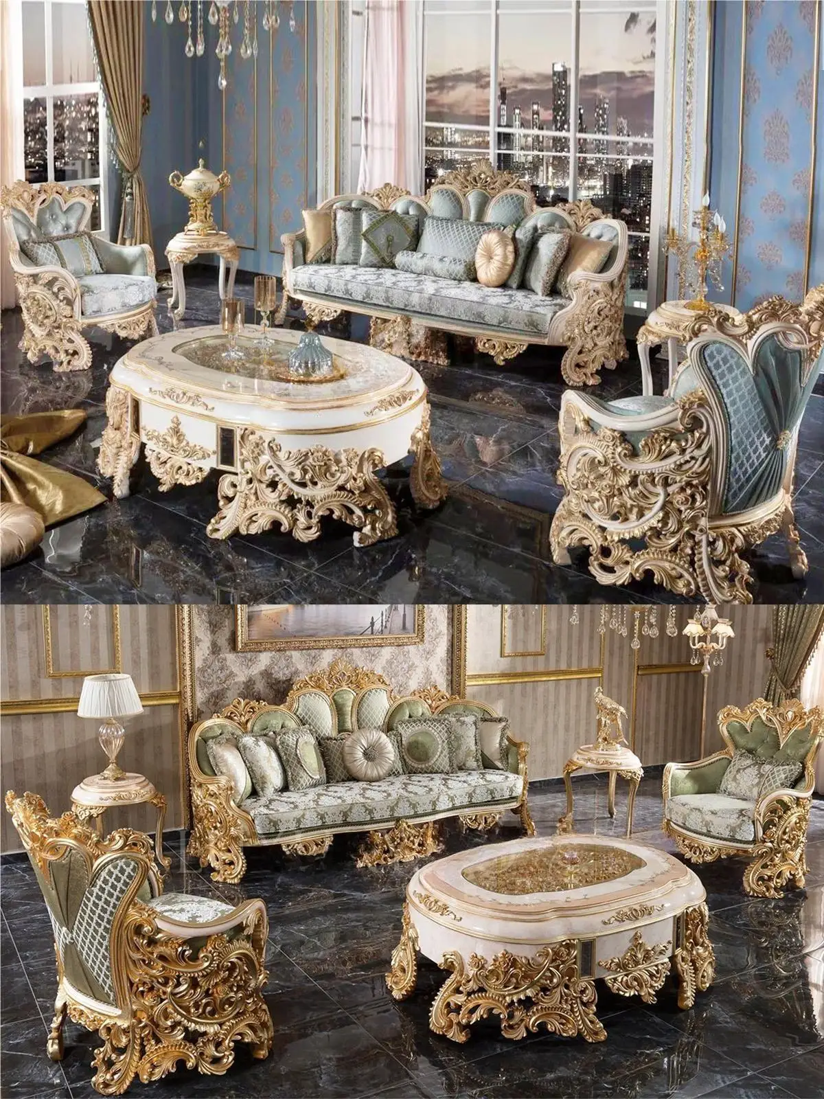 Luxury sofa European solid wood French court combination luxury living room furniture high-end 123 fabric sofa