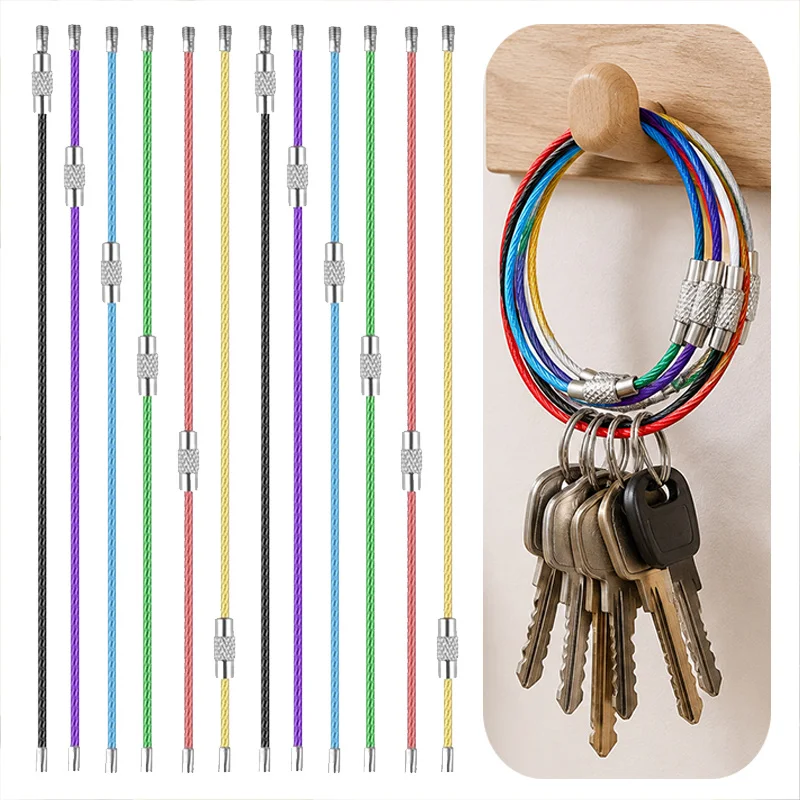 Stainless Steel Wire Keychain Rings Heavy Duty 15x1.5cm Cable Loop Screw Lock Mixed Golden Silvery Colors for Keys Luggage TMZ
