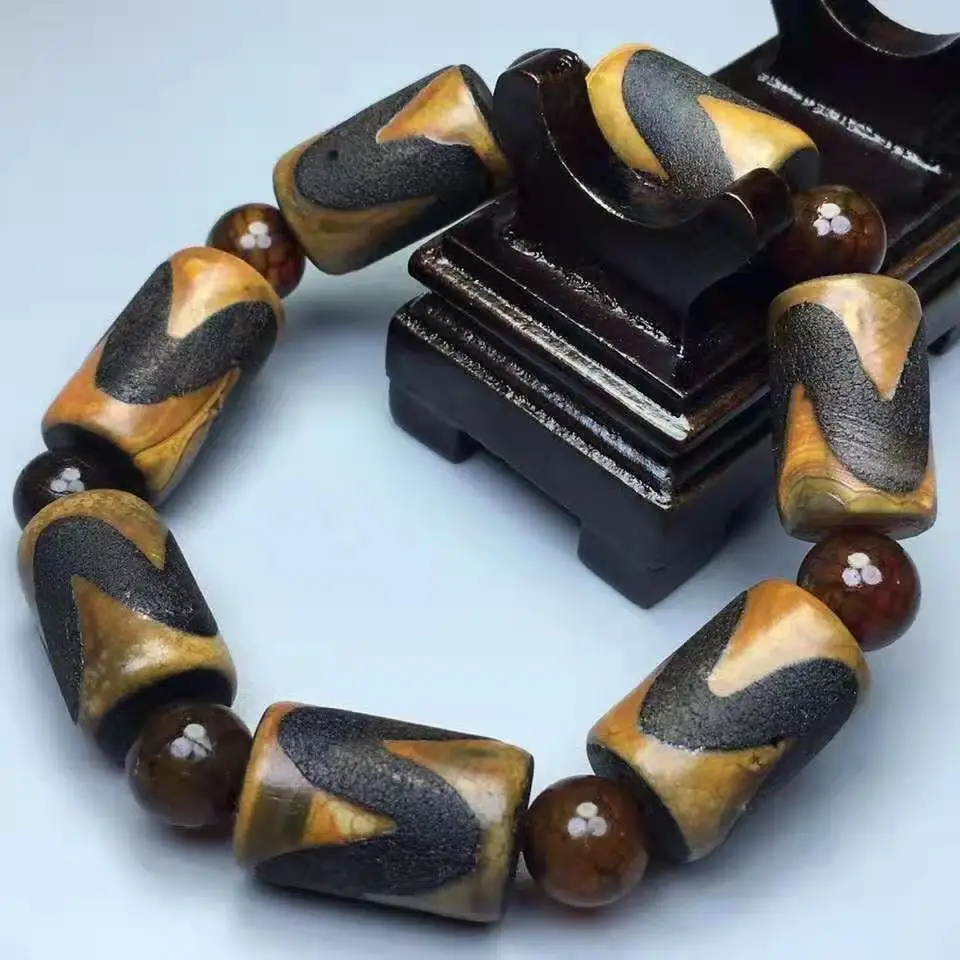 

New Retro Style Natural Agate With Dzi Beads Bracelet Accessories Jewelry Healing Amulet Jade Bangle