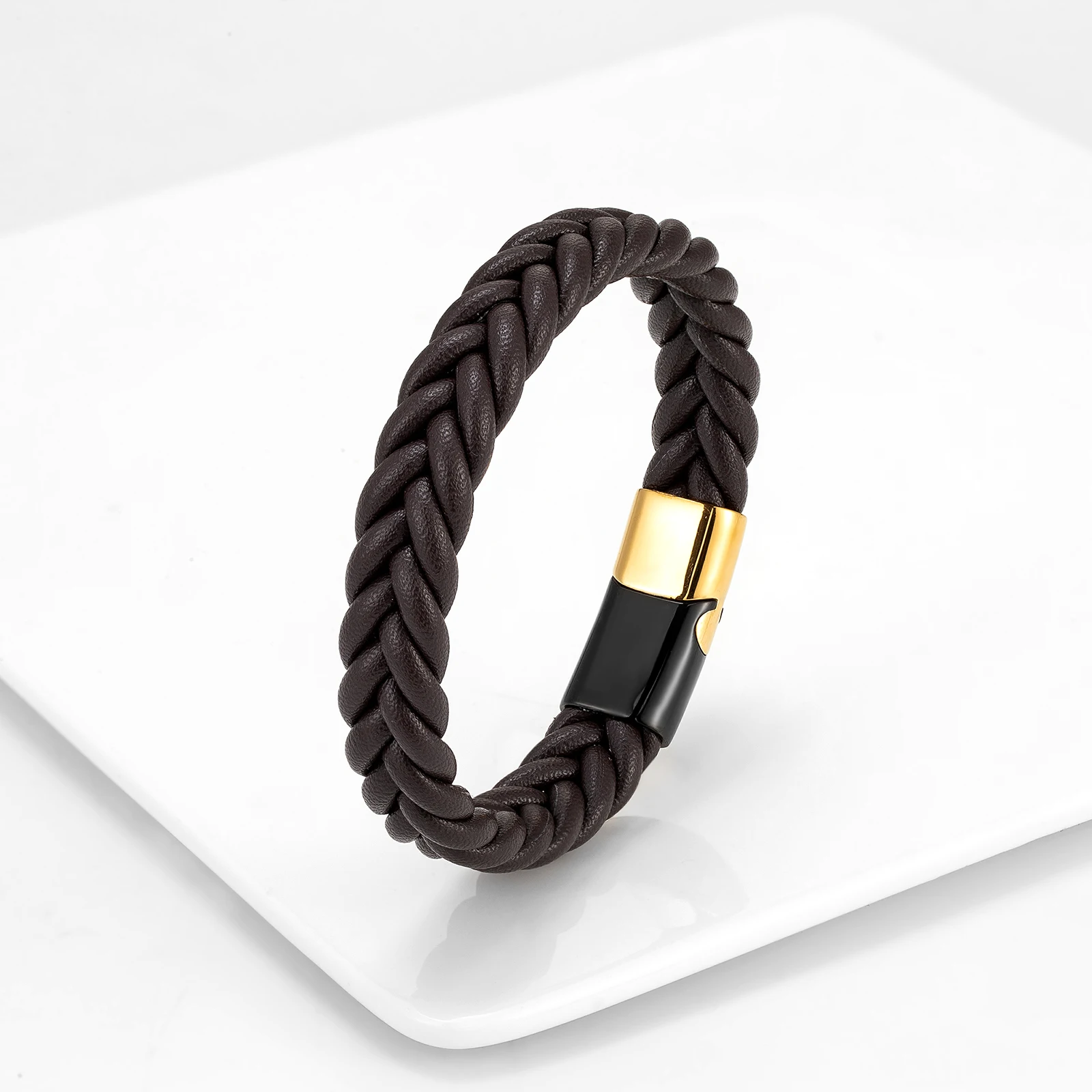 European And American Wind Selling Simple Casual 5 Shares Hand-Woven Leather Bracelet 316L Stainless Steel Men's Bracelet