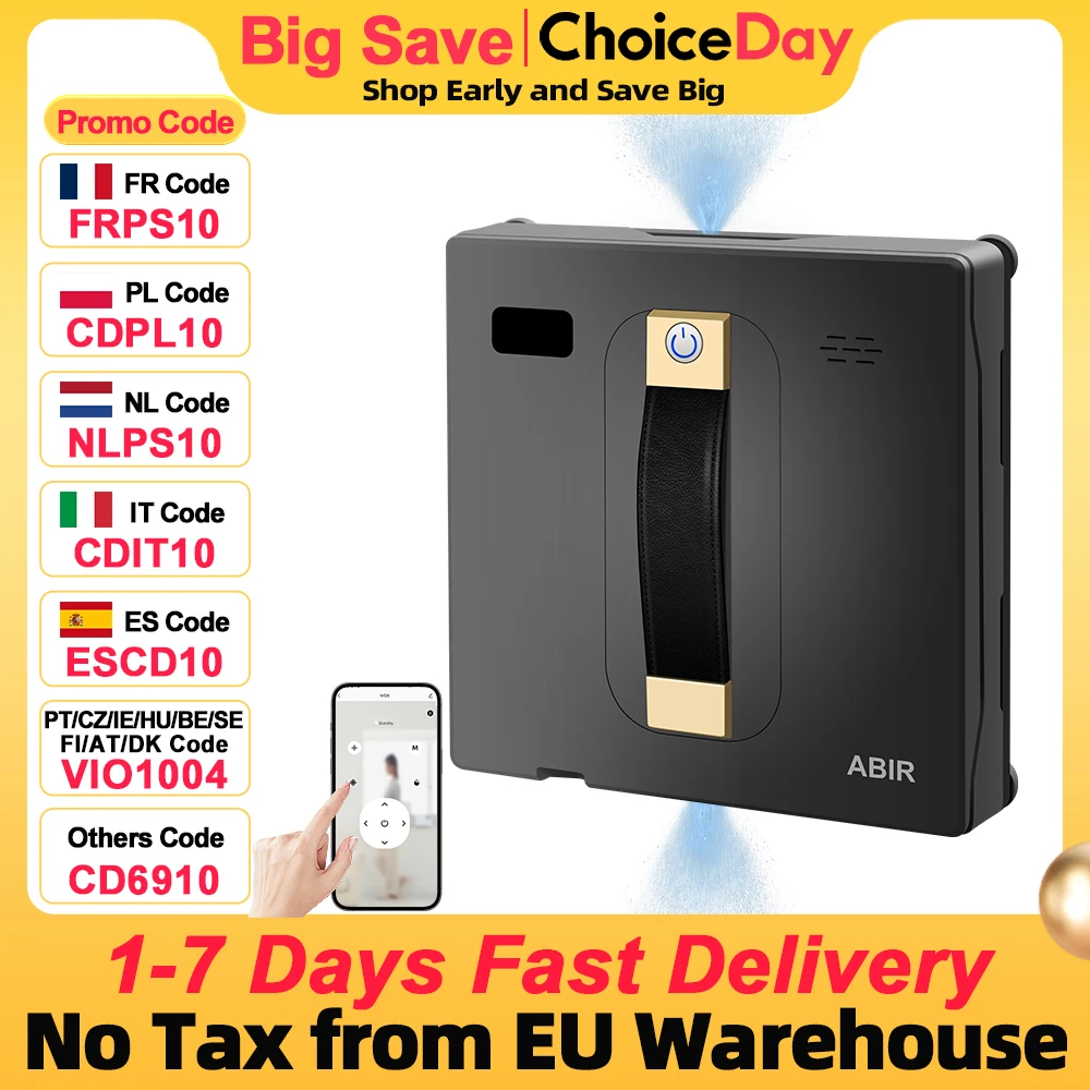 Robot aspirateur de fenêtre ABIR WD8, double pulvérisation d'eau, essuyage intelligent AI, Laser mis à jour, lavage mural de verre pour maison intelligente