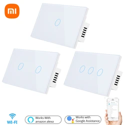 Xiaomi-interruptor sensible al tacto de pared, Wifi, Control remoto, 1, 2, 3 Entradas, luz Led inalámbrica, interruptor de pantalla táctil inteligente de vidrio, estándar de EE. UU.