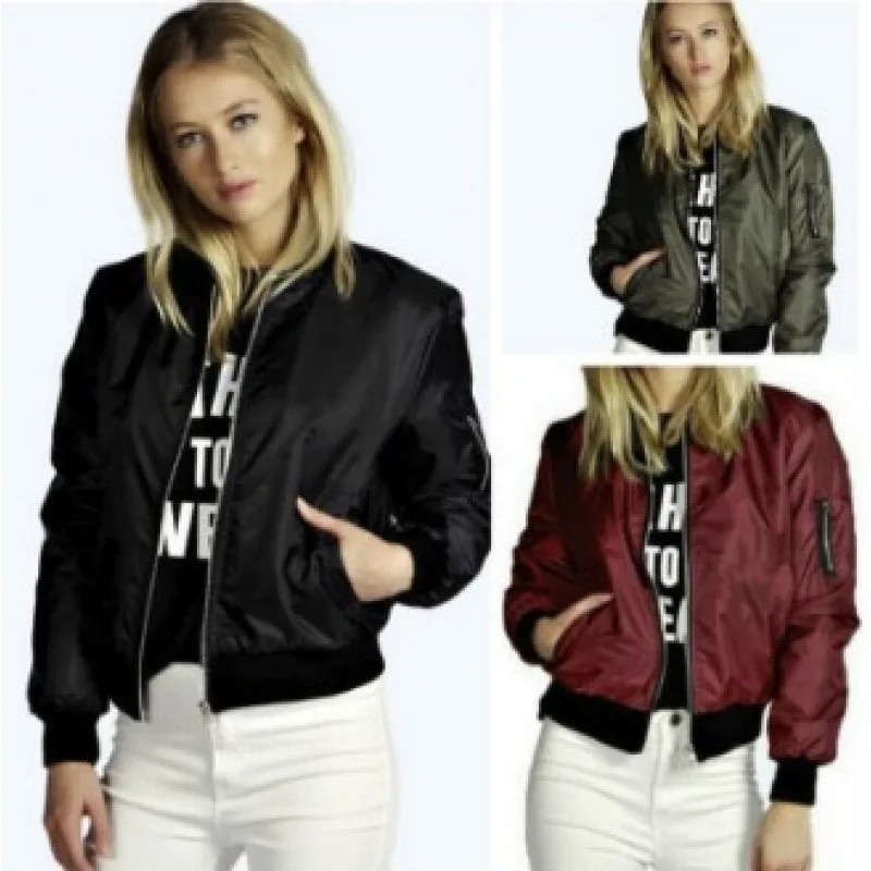 

Euro American Autumn Winter New Womens Solid Color Cropped Zip Jacket Fashion Outerwear