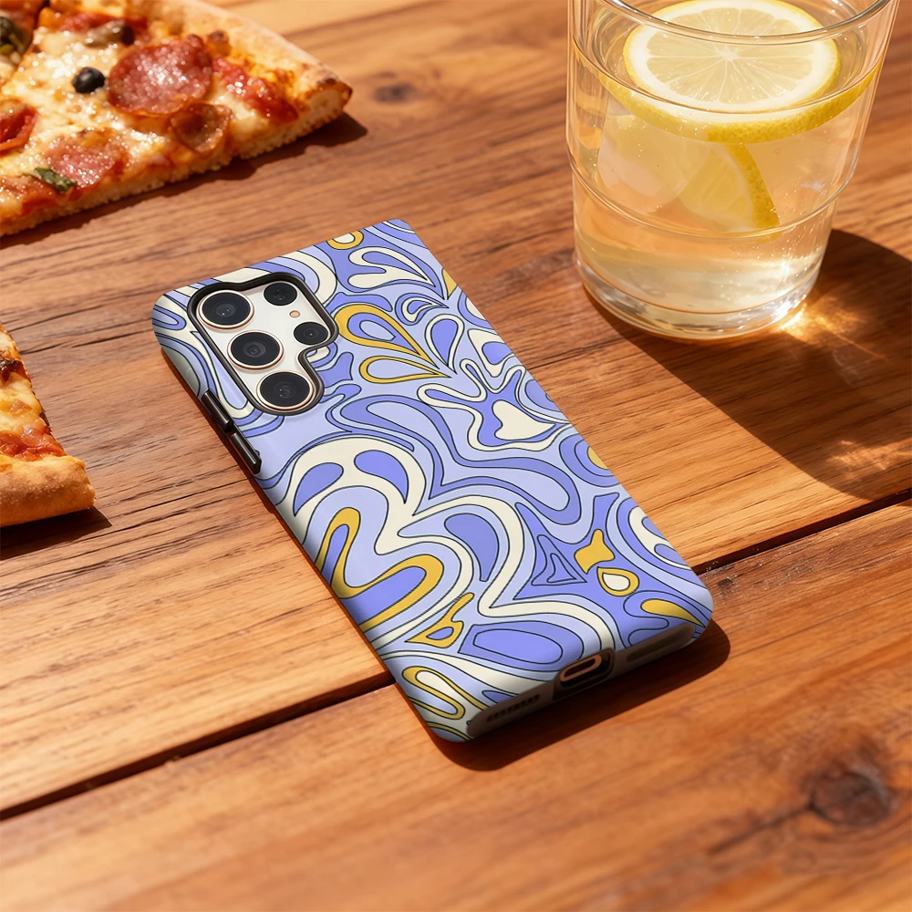 Custodia per telefono Swirly blu e oro per Samsung Galaxy S25 Ultra S24 S23 Ultra Plus Cover posteriore antiurto a doppio strato