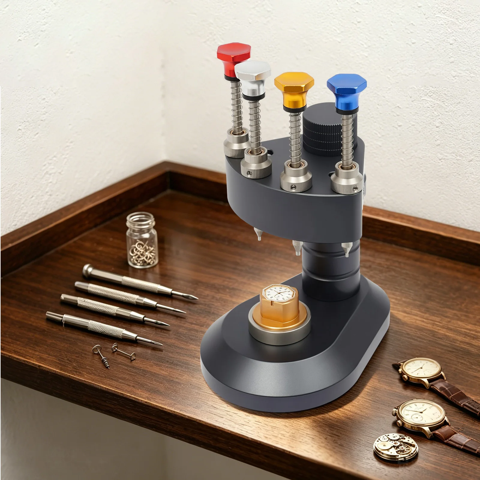 4 Pin Watch Hand Installation Tool, Watch Hand Presser with 4 Needles and 3 Movement Bases, Watch Repair Tool for Watchmakers