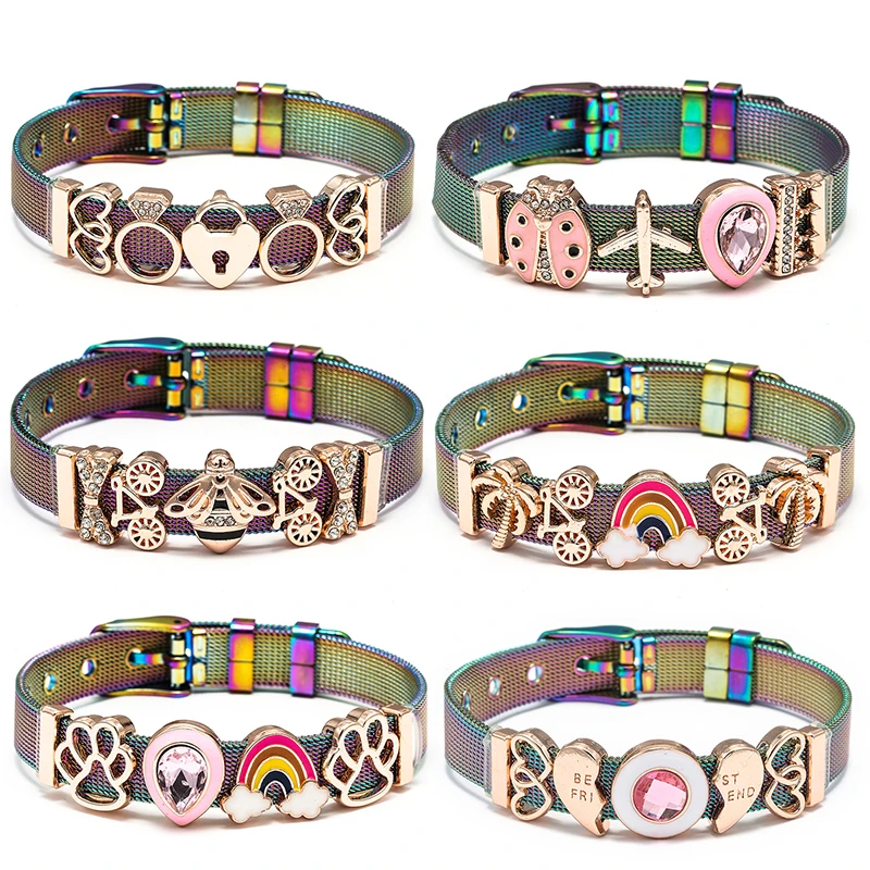 2024 Spring New Stainless Steel Mesh Bracelets For Women Men DIY Love Crown Ladybug Charm Brand Bracelet Bangle Jewelry Gift