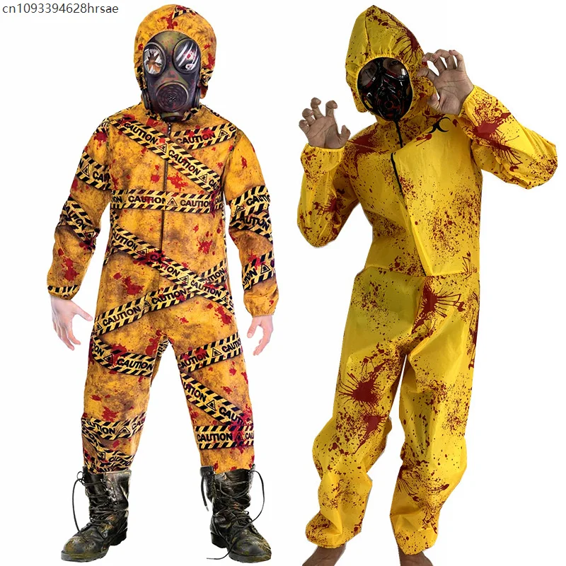 

Child Quarantine Zombie Costume Unisex Biohazard Suit And Mask For Kids Halloween Biochemical Radiation Jumpsuit Costumes