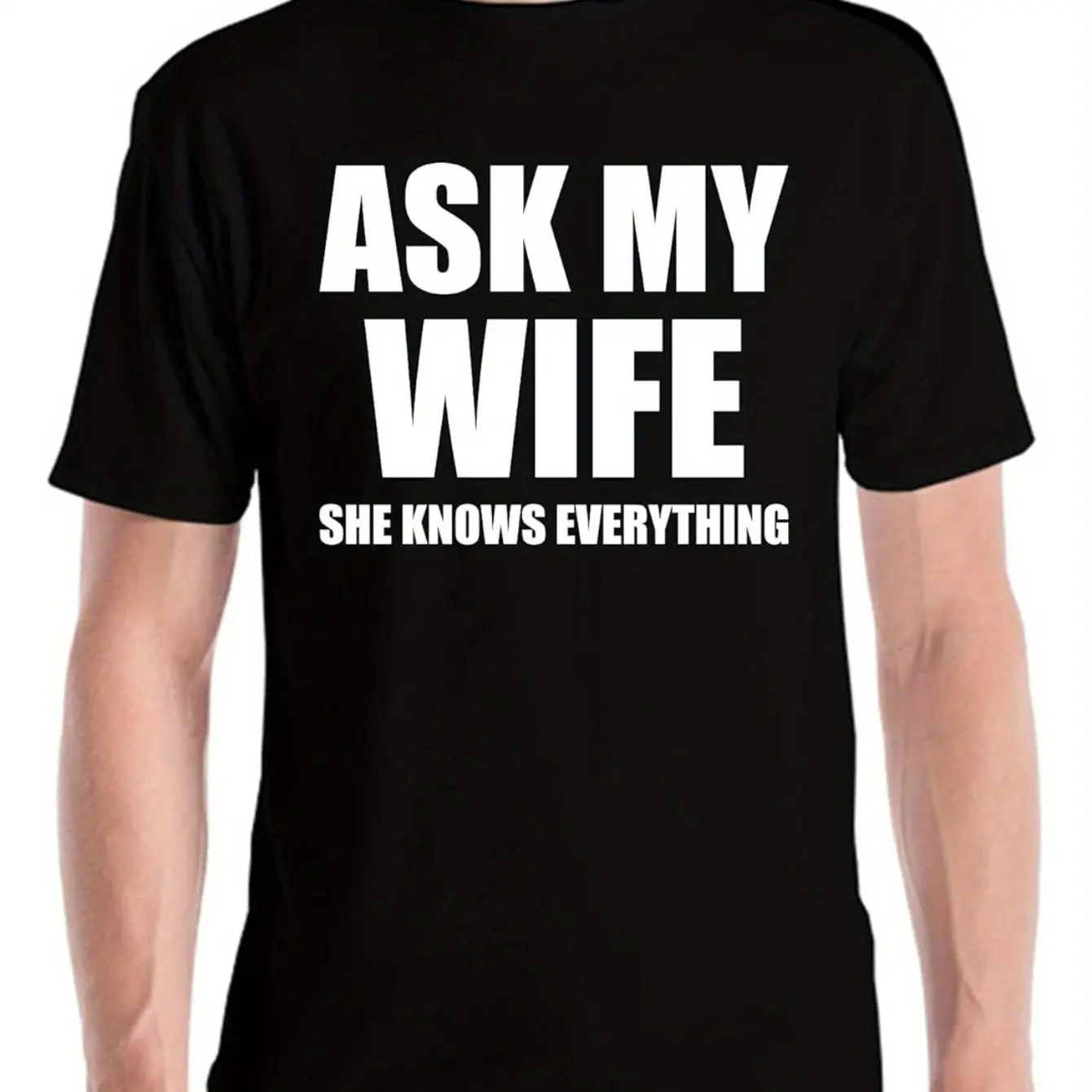 Забавная мужская футболка «Спросите моей жены, что знает все», юбилейная футболка Забавная мужская футболка «Спросите моей жены, что знает все», юбилейная футболка