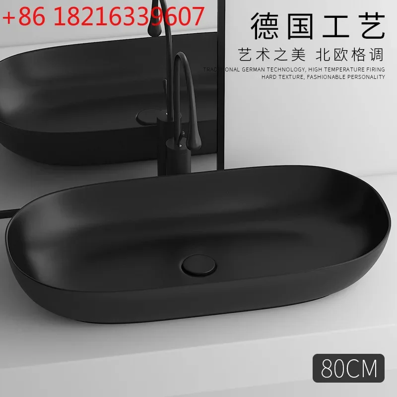 Premium black counter basin washbasin large size ceramic wash basin oval bathroom