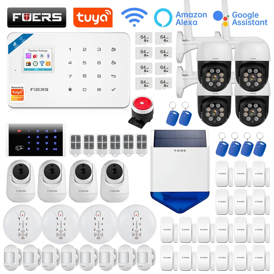 

FUERS W181 GSM WIFI Tuya Smart Home Alarm System Kit Wireless Alarm Security System 3MP IP Camera Control Autodial Siren