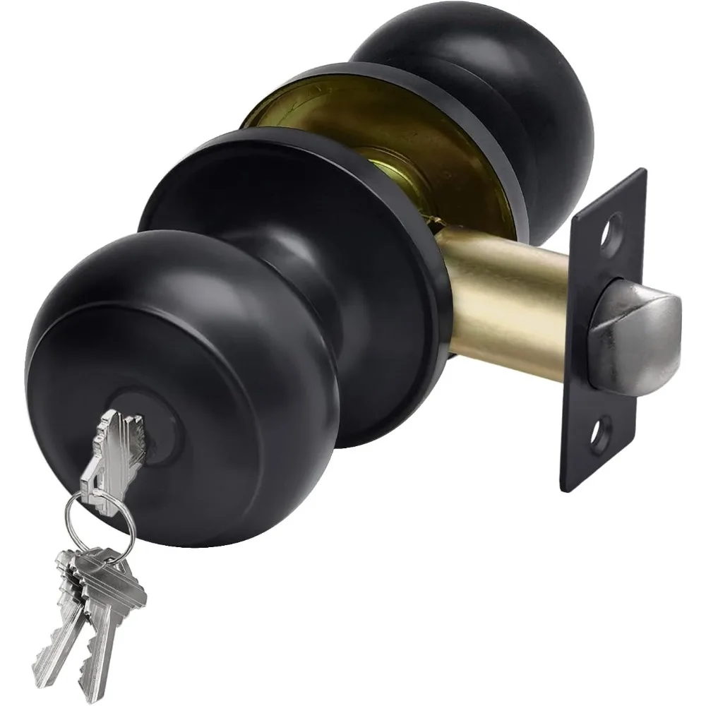 

Matte Black Keyed Entry Door Knob for Entrance, Exterior and Interior Use, Round Ball Handle, Stainless Steel