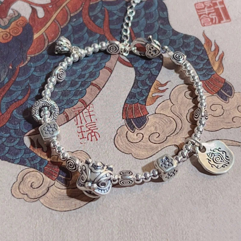 Lion Awakening Bracelet Light Luxury andSmall Market New Chinese Retro Bracelet Gift forMale and Female Students Jewelry