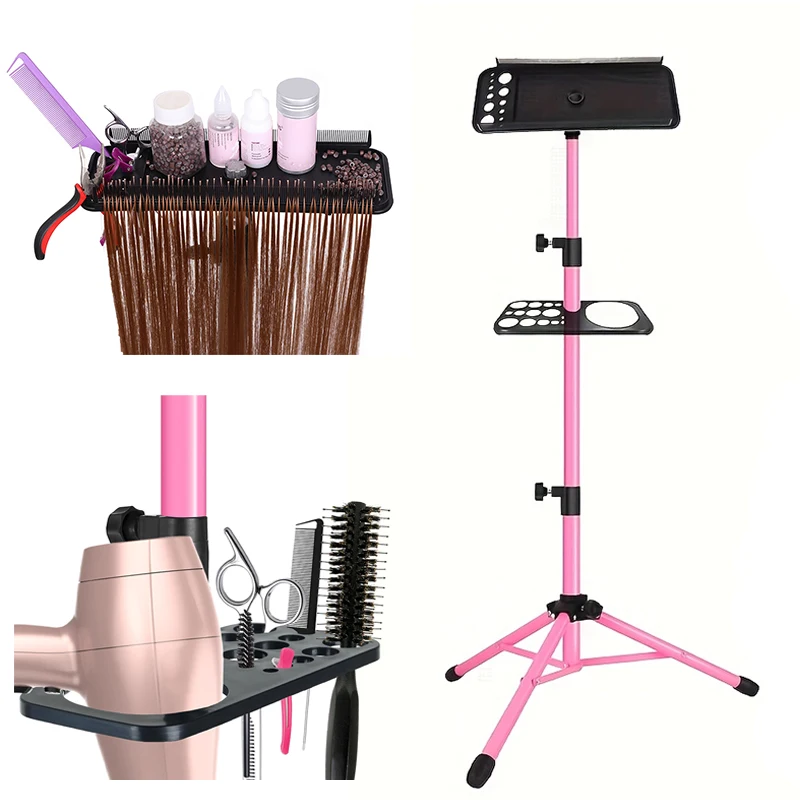 صينية وصلات الشعر مع حامل شعر مستعار حامل ثلاثي القوائم لرأس عارضة أزياء لحامل عرض الشعر وحامل تمديد الشعر الاحترافي