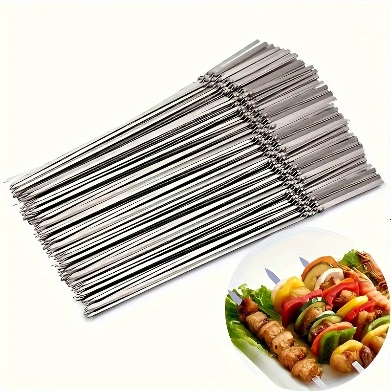 

50pcs Premium Silver Grey Stainless Steel BBQ Grill Sticks with Storage Tube - Durable, Heat Resistant, Easy to Store and Carry,