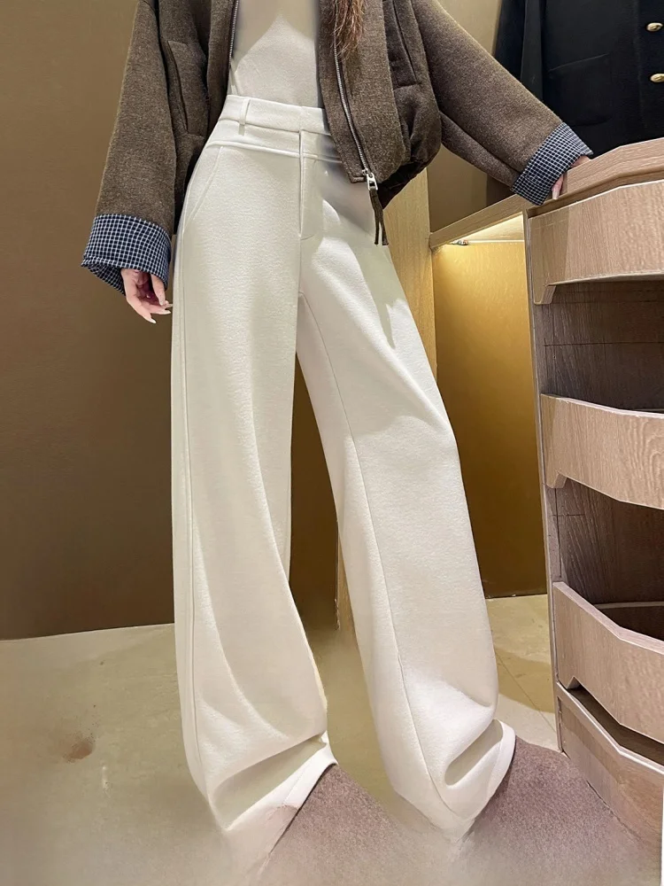 High Waist Straight Leg Pants Women's Casual Wide Leg Suit Pants Autumn Winter Faion Korean Sle ket Detail Commute Wind