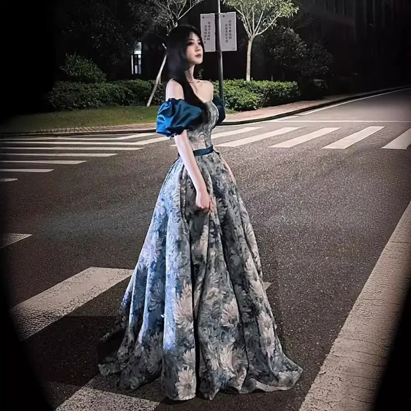 

Simple Fashion Blue Evening Dress 2025 New Tube Top Princess Fluffy Skirt Sleeveless Formal Dress Women Elegant Party Dresses