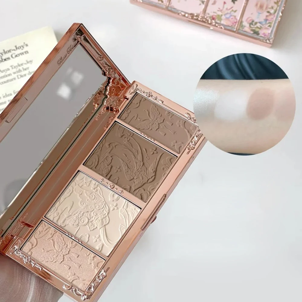 Coffret Maquillage Flower Knows 7 Pièces Palette Coquillage Fard à Paupières Contour Gloss Blush Enlumineur Style Sirène Cadeau Esthétique pour Fille
