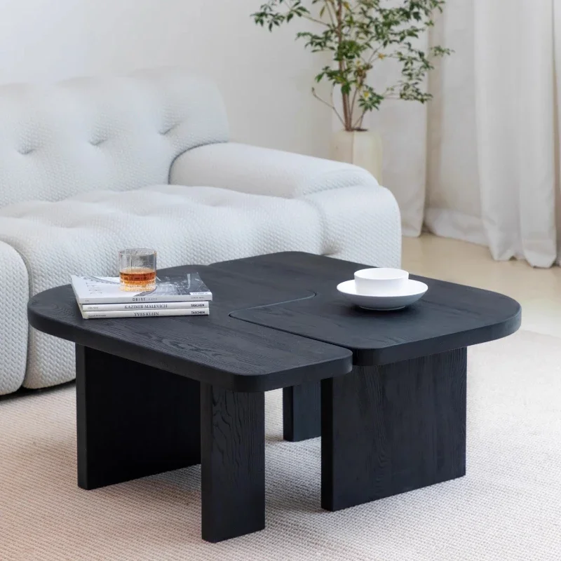 

Black Wabi Sabi style solid wood coffee table, living room, home use, light luxury, high-end feeling, irregular edge tea table,