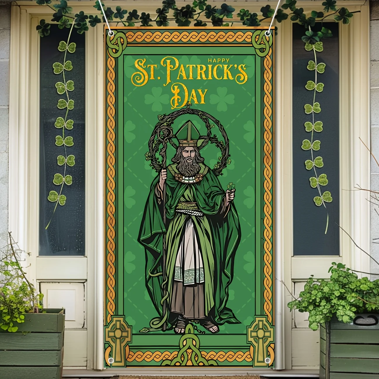 St Patricks Day Decorations Happy St Patricks Day Irish Shamrock Door Cover Saint Patricks Day Front Porch Welcome Sign St