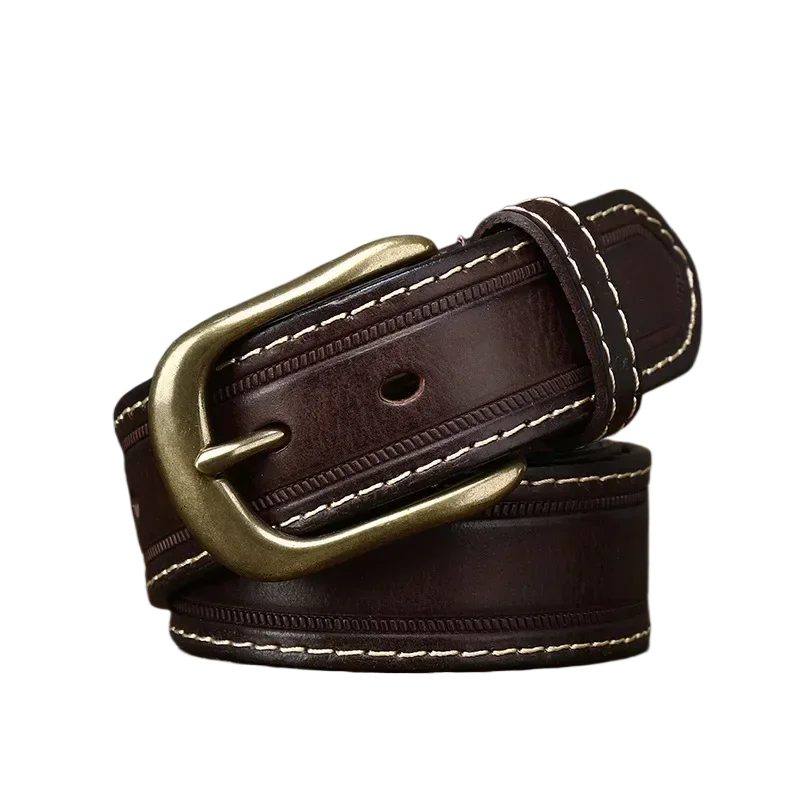 

New handmade frosted thickened cowhide men's belt brass buckle genuine leather high quality retro luxury men's jeans suspenders