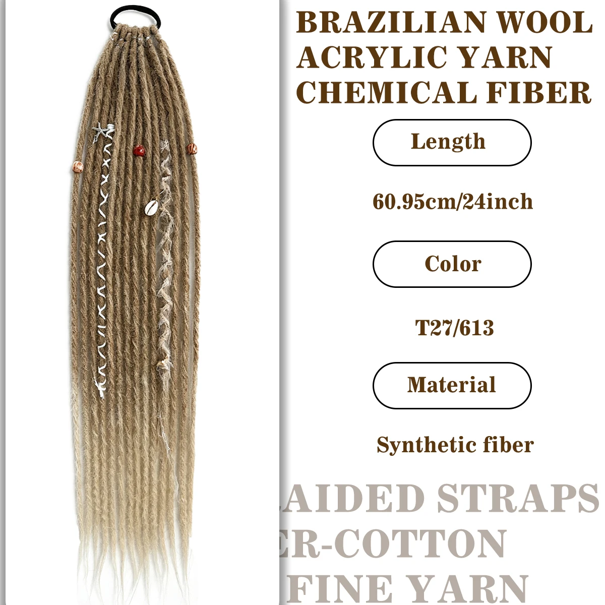 Synthetic Drawstring Dreadlock Ponytail Hair Extensions Ombre Faux Locs Braided Ponytail with  Handmade Boho Hippie for Women
