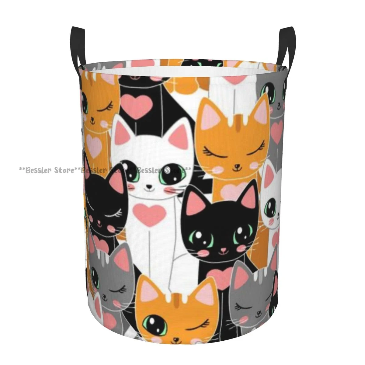 Dirty Laundry Basket Cartoon Cats Illustration Folding Clothing Storage Bucket Toy Basket Home Waterproof Organizer