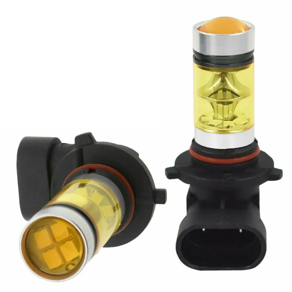 2pcs Yellow LED Fog Light Bulbs - 9006/HB4, 20 LEDs, 100W, 3000K, 1600LM, 12V, Shockproof, Long Life, Daytime Running Lights