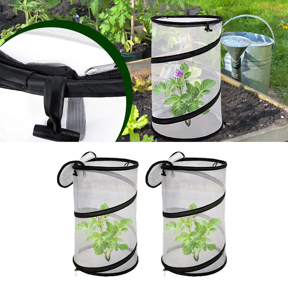 Breathable Plastic Mesh Plant Enclosure with Zippered Entry and Ground Stake Set for Vegetable Fruit and Flower Bed Security