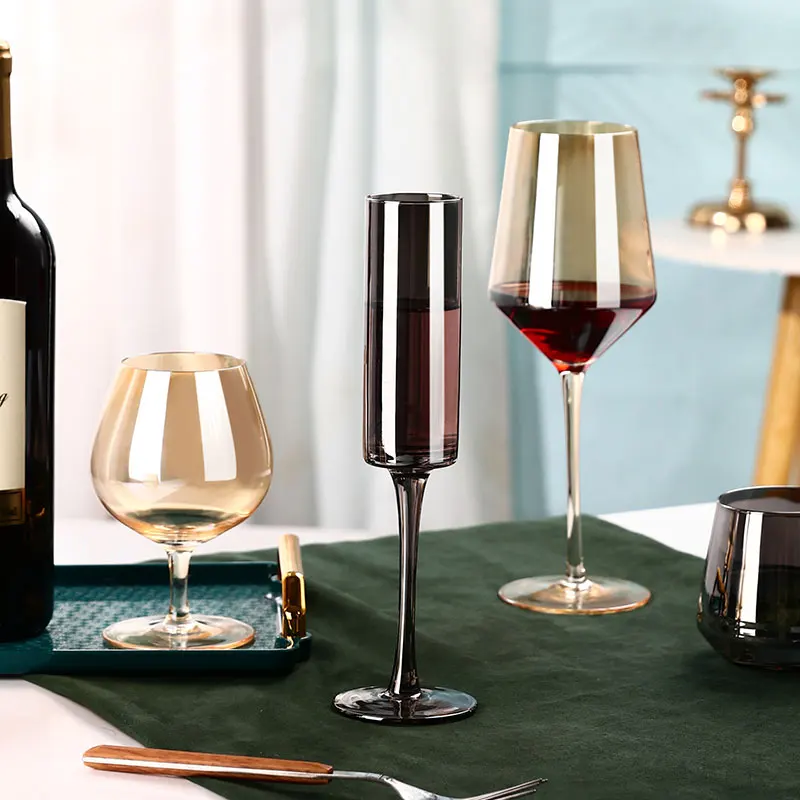 European Crystal Glass Red Wine Glass Galvanized Black Goblet Wine Glass Smoke Grey Banquet Champagne Glass Bar Barware