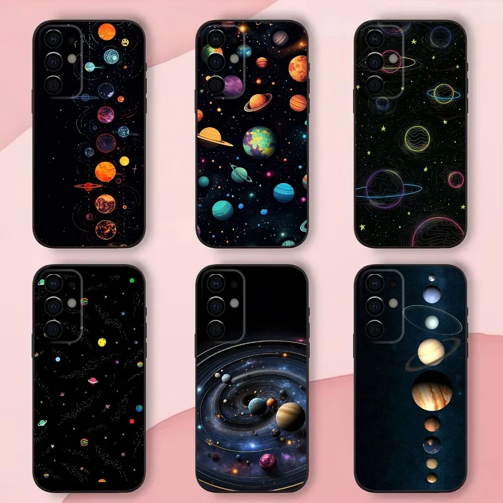 Etui na telefon Space Planet Sun Moon Stars do Samsung S24, S21, S22, S23, S30, Ultra, S20, Plus, Fe, Lite, Note, 10,9,5G Black Soft Shell