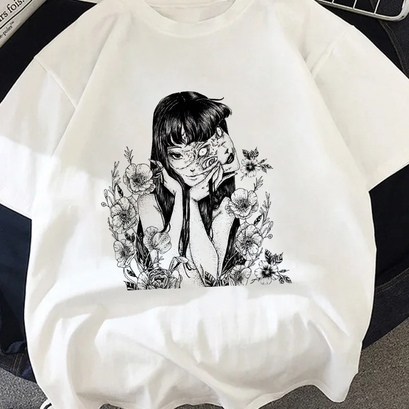 Junji Ito Dark Manga Tearful Girl Print Kurzarm T-Shirt Rundhalsausschnitt Modal Damenmode Wish EBay