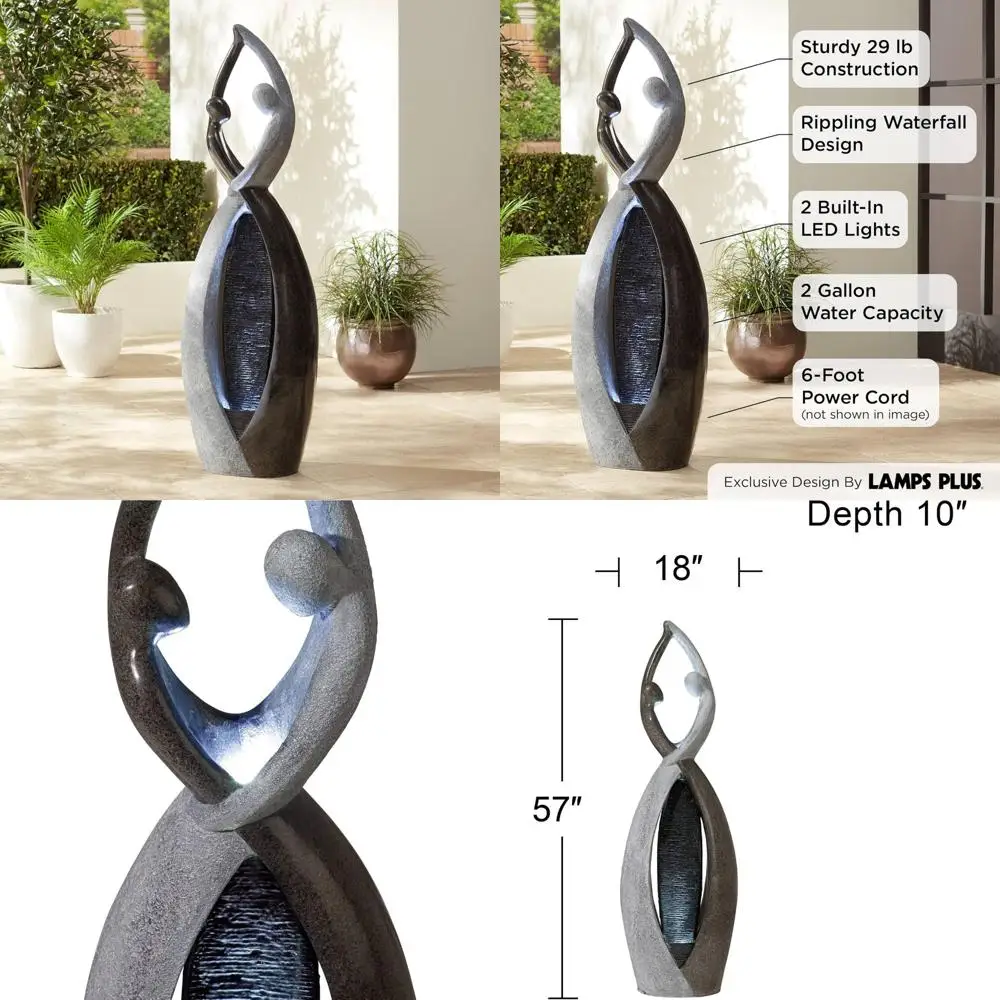 

Large 57" Indoor Outdoor Modern Faux Stone Floor Fountain with LED Light and Tall Waterfall