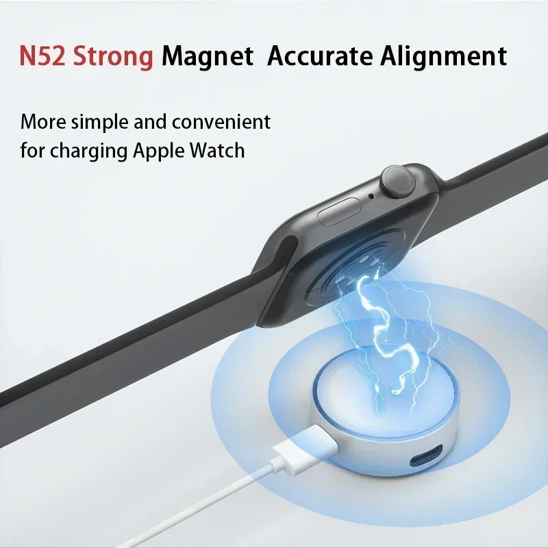 ساعة مغناطيسية محمولة شاحن لاسلكي مع سلسلة مفاتيح لساعة أبل 10 S9 8 7 6 5 4 Ultra2 SE Type C L شحن بمنفذ مزدوج