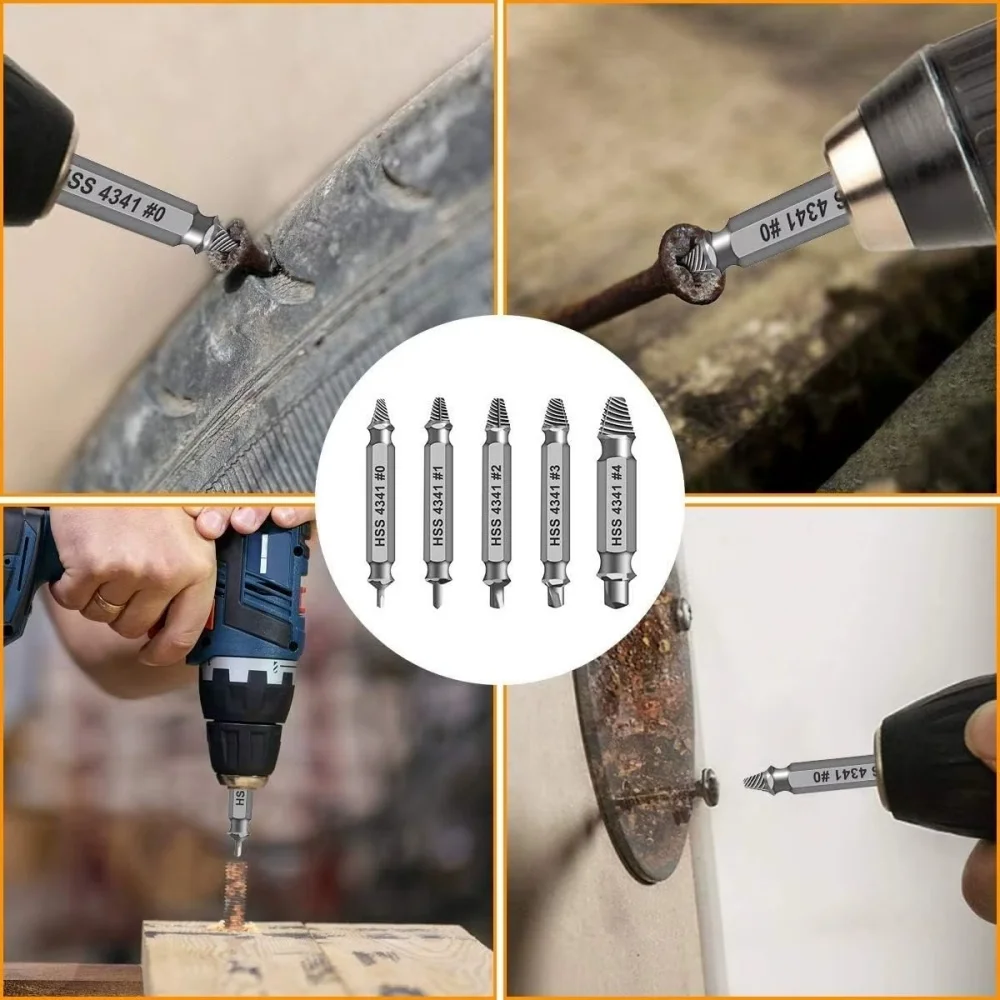 6PCS Double Headed HSS Screw Extractor Set Broken Stripped Damaged Screw Remover Drill Bit Quick Take‑Out Demolition Hand Tool gallery 4