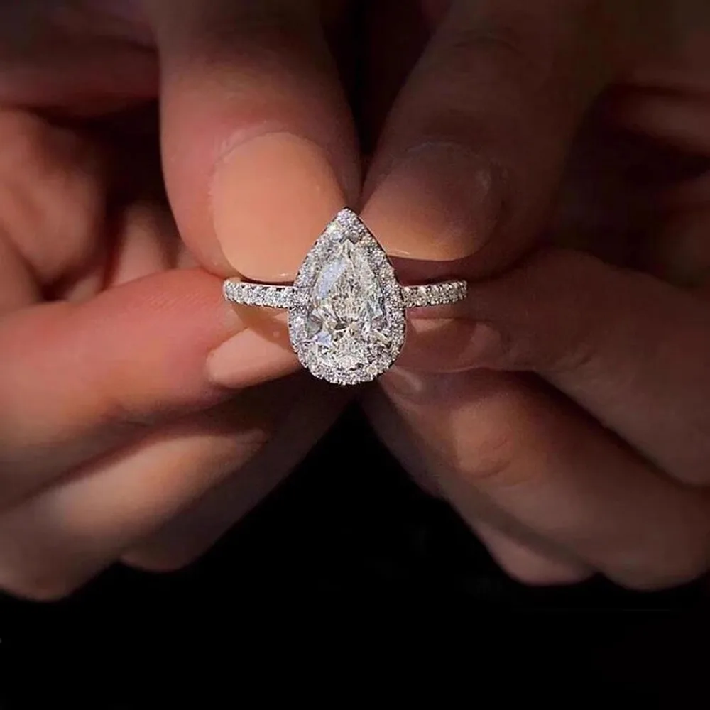 

IGI Lab Growing Diamond Ring Pear shape D Color 1 2 3Ct Solid 18K White Gold Ring Diamond wedding Factory Engagement Ring