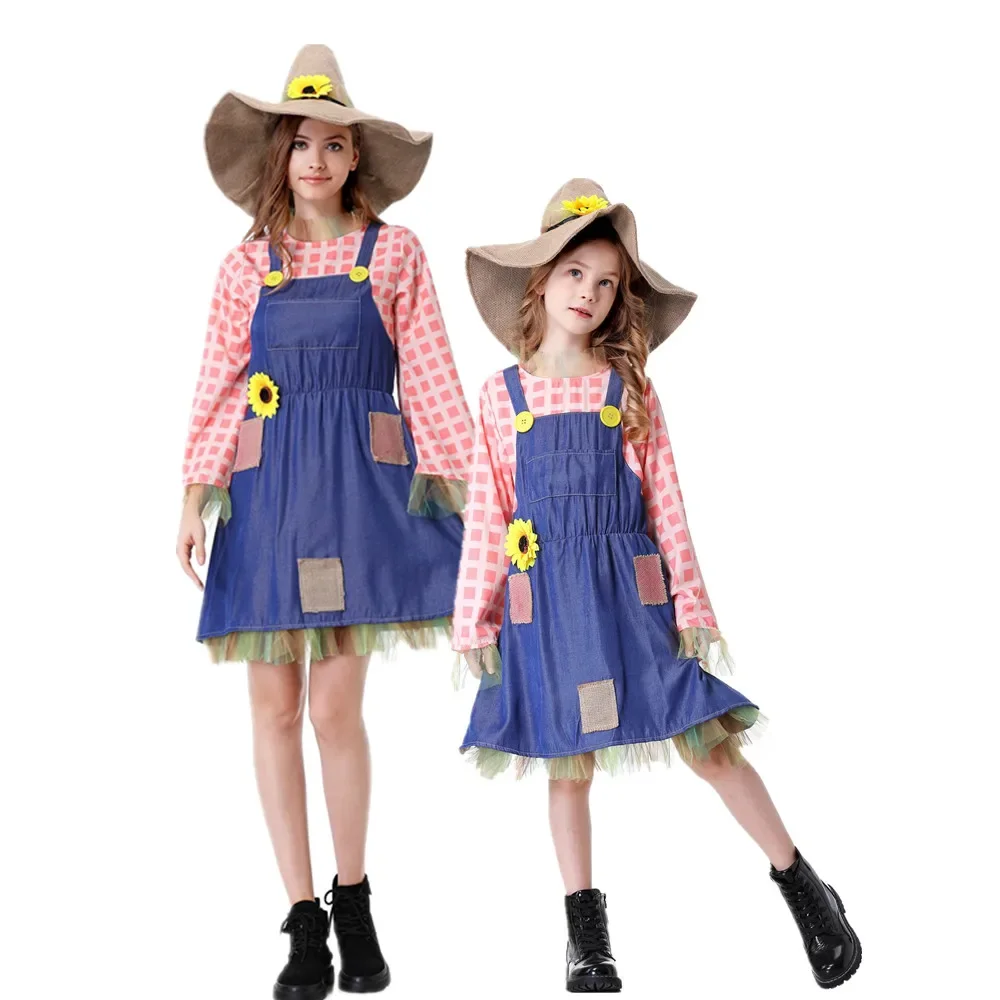 

Halloween The Wizard Of Oz Pumpkin Patch Scarecrow Cosplay Costume Day of the Dead Horror Ghosts Clown Parent-child Dress