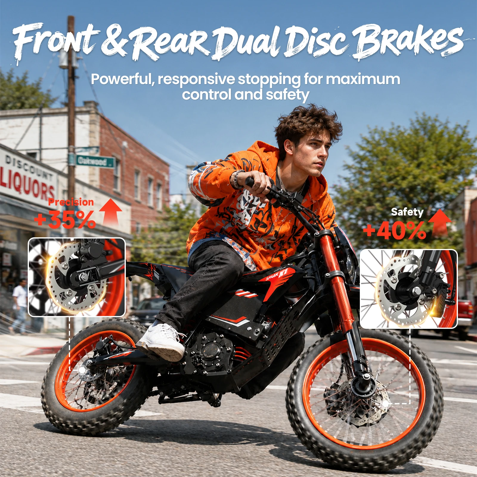 QRONGE X1 Spark L Orange Electric Dirt Bike 4500W Peak Electric Motorcycle 60V 28.8Ah E-Dirt Bike 50MPH 60 Mile Range E-Bike 17"/14"Fat Tire Electric Motorcycle For Mountain Off-Road Adults Teens 1-Year Warranty - view 6