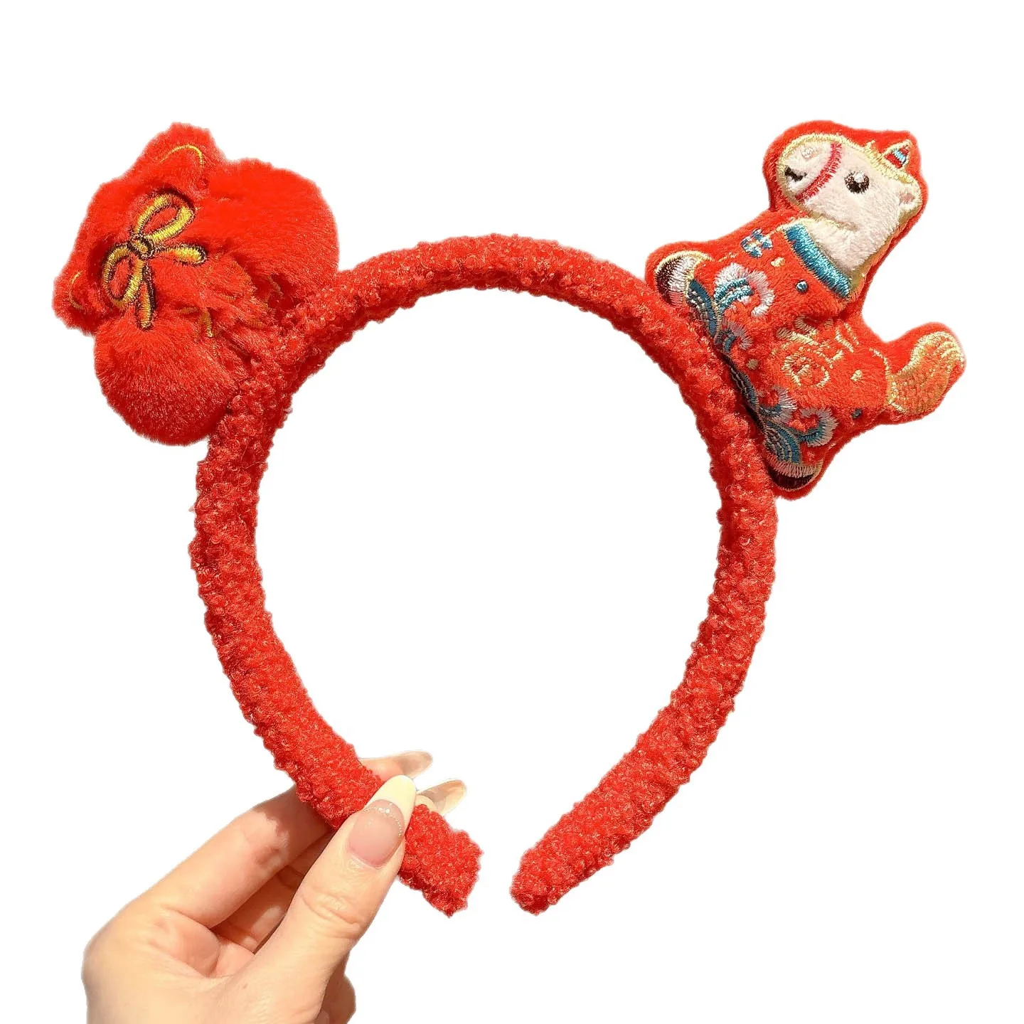 

2026 New Year and Spring Festival headband, celebrating the Year of the Horse with red bow and Chinese style hair accessories