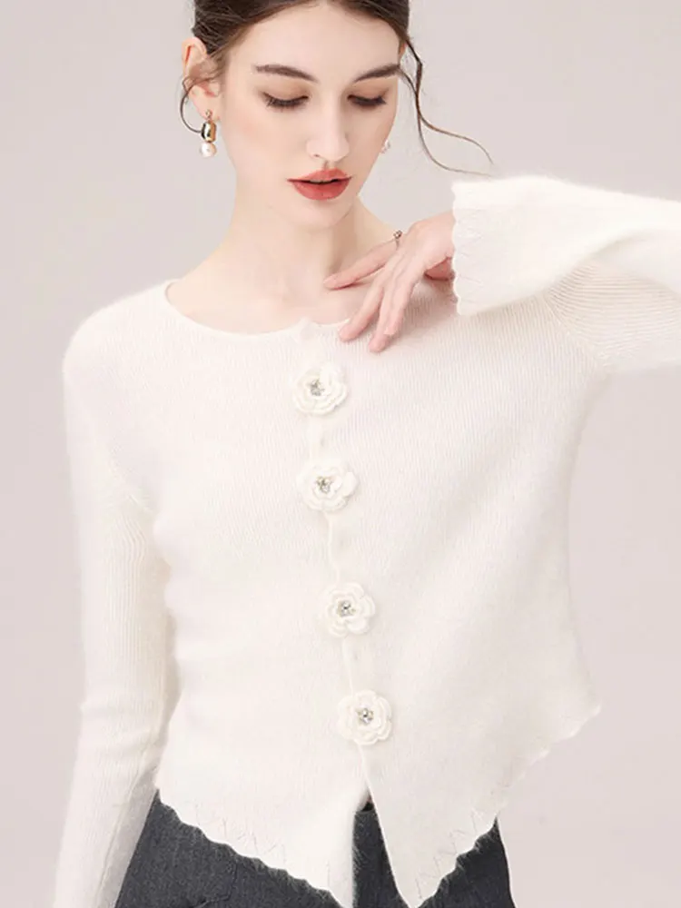 

Вязаный топ Long Sve round Ne Slim Fit Inner Wear Top с цветочным узором для женщин ранней осени