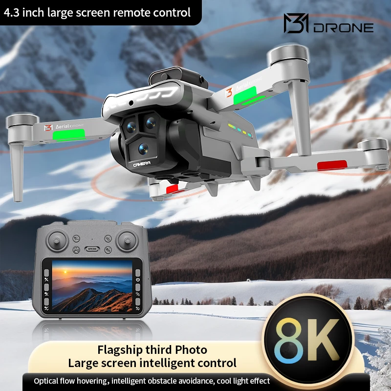 

New M3 Drone Professional 8K Camera RC Screen WIFI FPV Dron Obstacle Avoidance Brushless Motor Altitude Headless Mode RC Quadcop