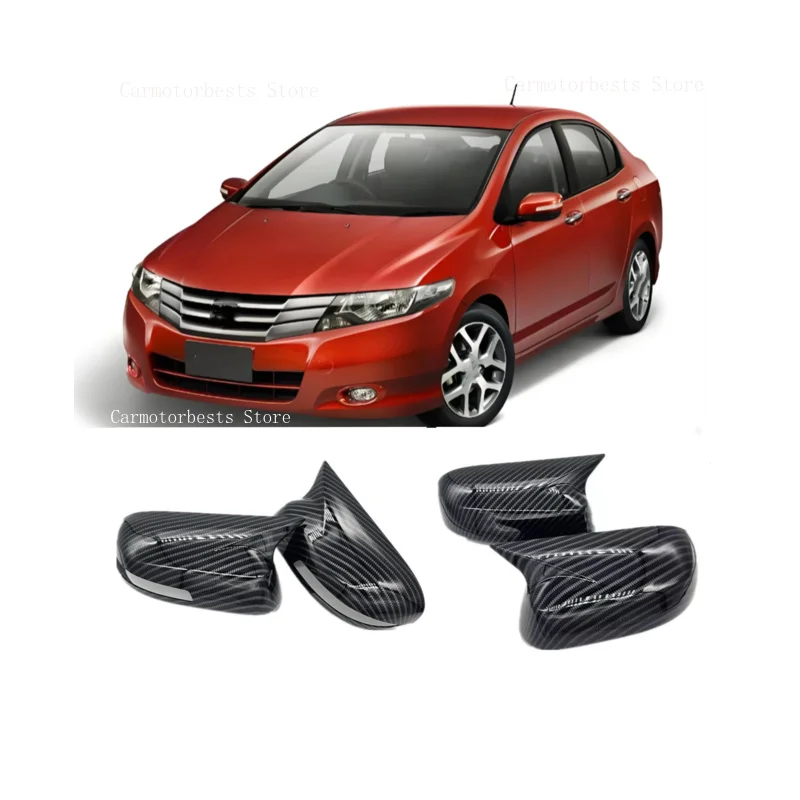 Car Rearview Side Mirror Cover Fit For  Honda City 2009 2010 2011 2012 2013 Wing Cap Rear View Case Trim Carbon Fiber