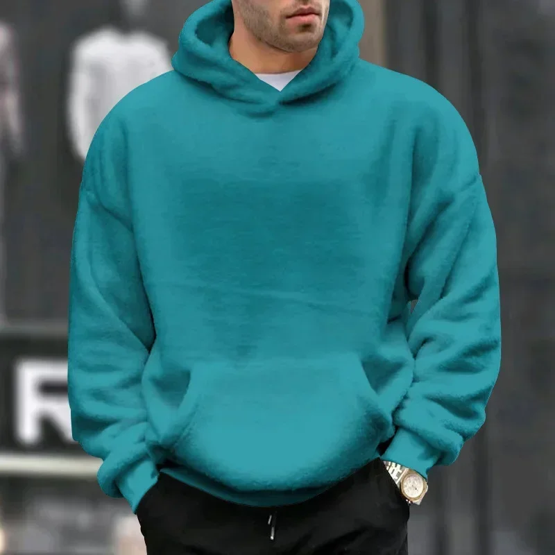 New Autumn Winter Men's Double-sided Fleece Hoodies Thicker Warm Solid Casual Pullover Big Pocket Loose Sweatshirts for Men