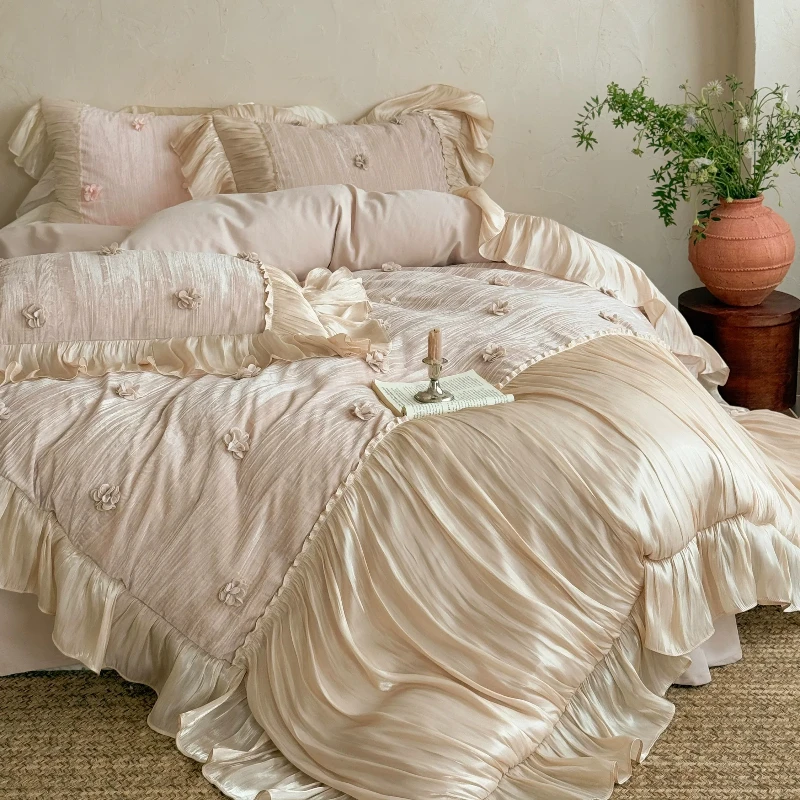 French romantic cotton polished four-piece set of pure cotton long-staple cotton three-dimensional jacquard yarn edge bedding